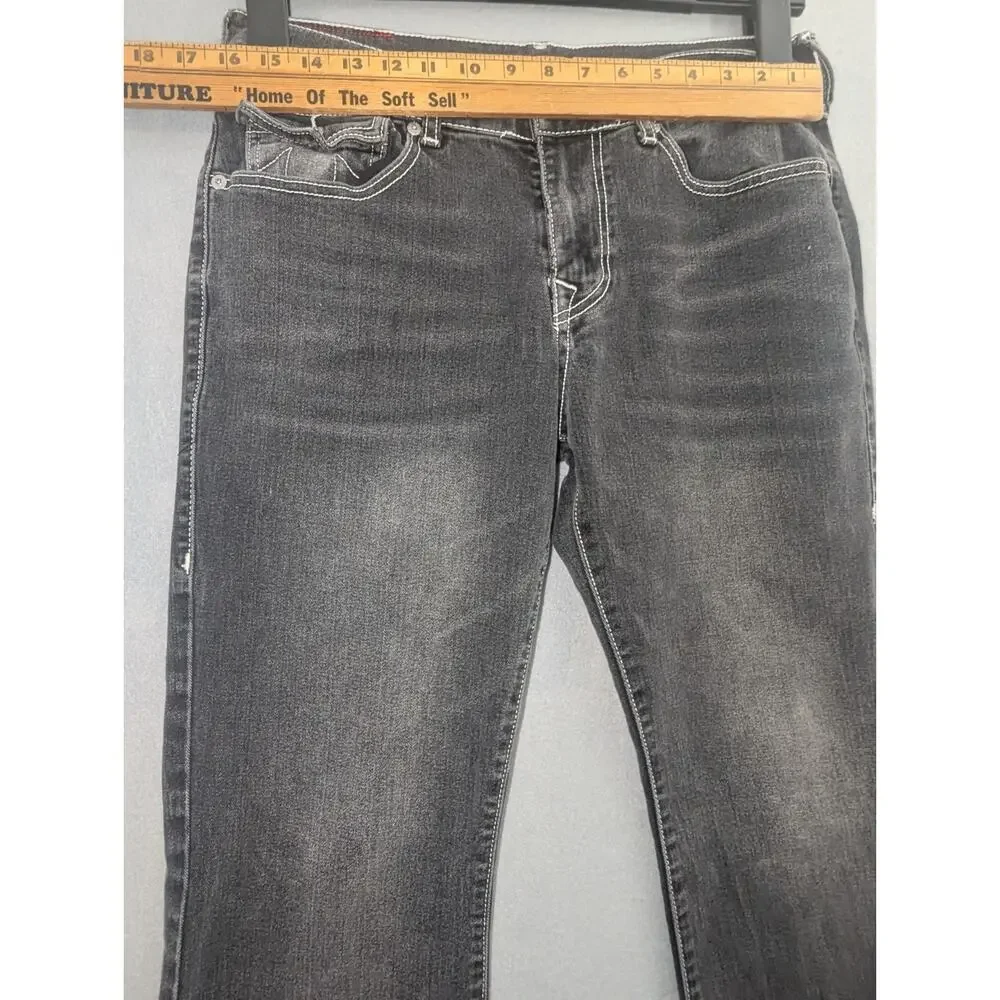 True Religion Mens Billy Relaxed Bootcut Jeans Black White Contrast Stitch Sz 32